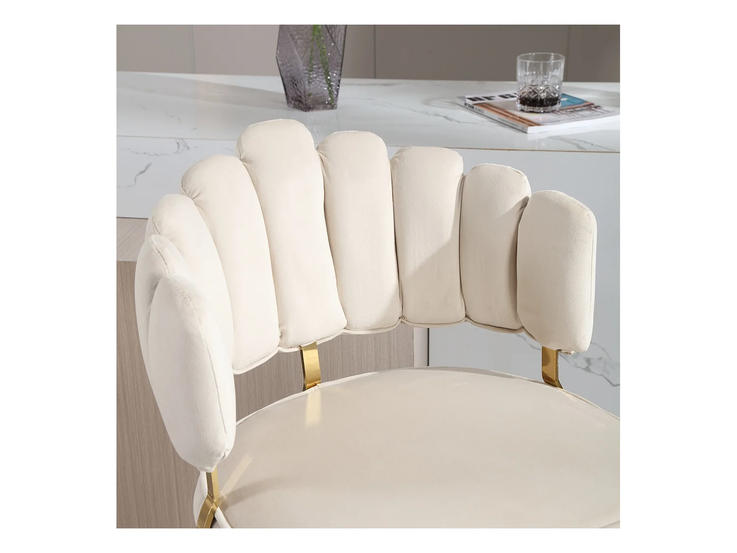 Set van 2 draaibare barkrukken, in hoogte verstelbare stoelen met voetenbank voor keuken/eetkamer, 48x44,5x92-114cm, beige