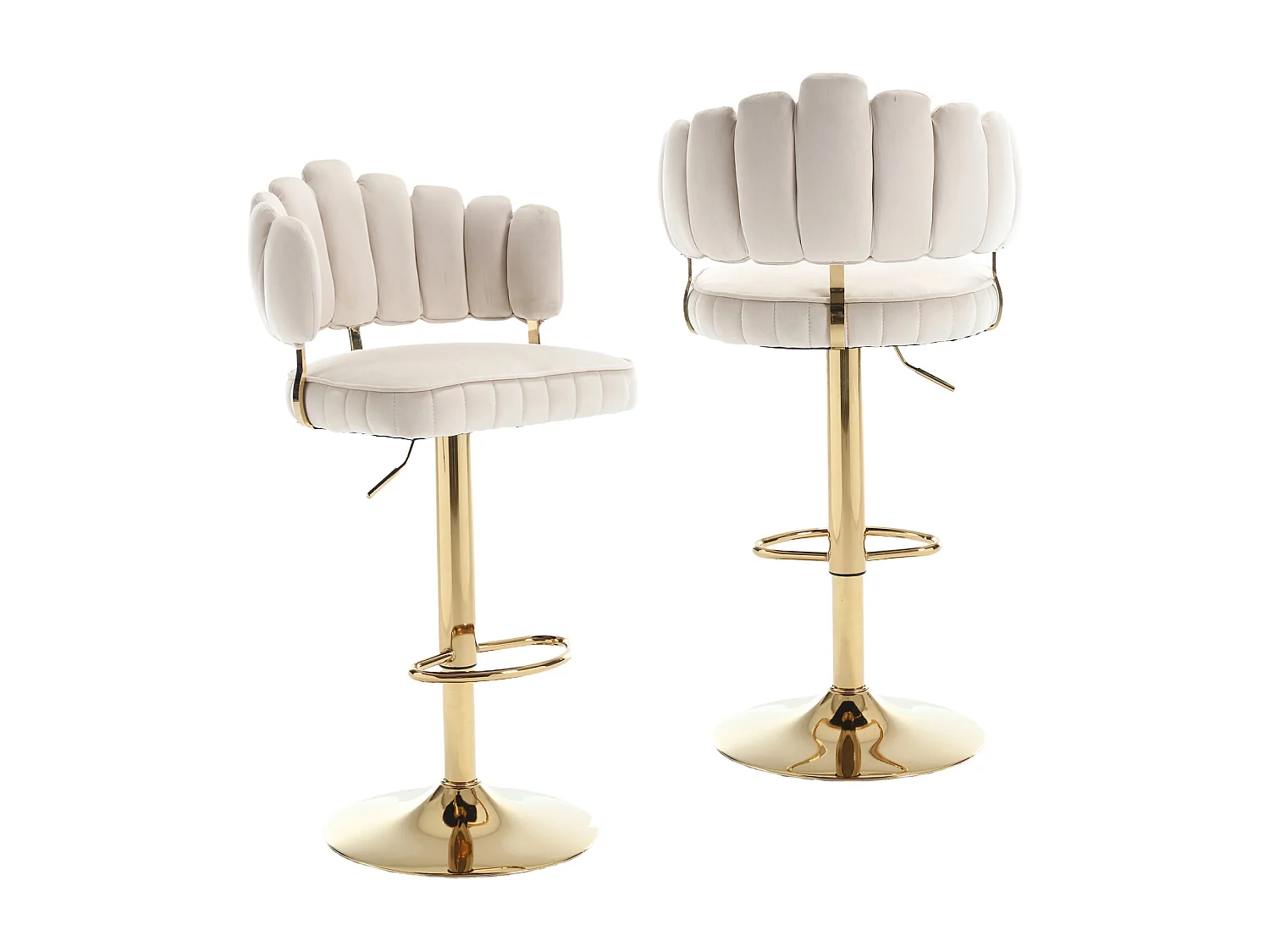 Lot de 2 tabourets de bar pivotants, chaises réglables en hauteur avec repose-pieds pour cuisine, salle à manger, 48x44.5x92-114cm, beige