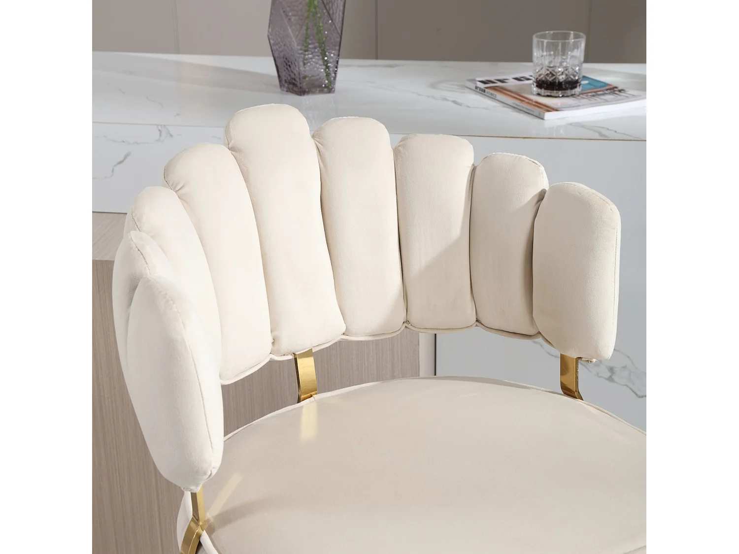 Lot de 2 tabourets de bar pivotants, chaises réglables en hauteur avec repose-pieds pour cuisine, salle à manger, 48x44.5x92-114cm, beige