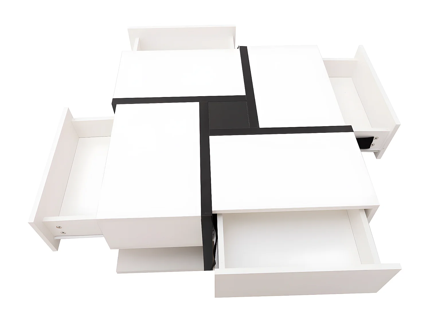 Mesa de centro cuadrada de alto brillo, con 4 cajones, diseño exclusivo, espacio de almacenamiento en la parte inferior, 78x78x36cm blanco
