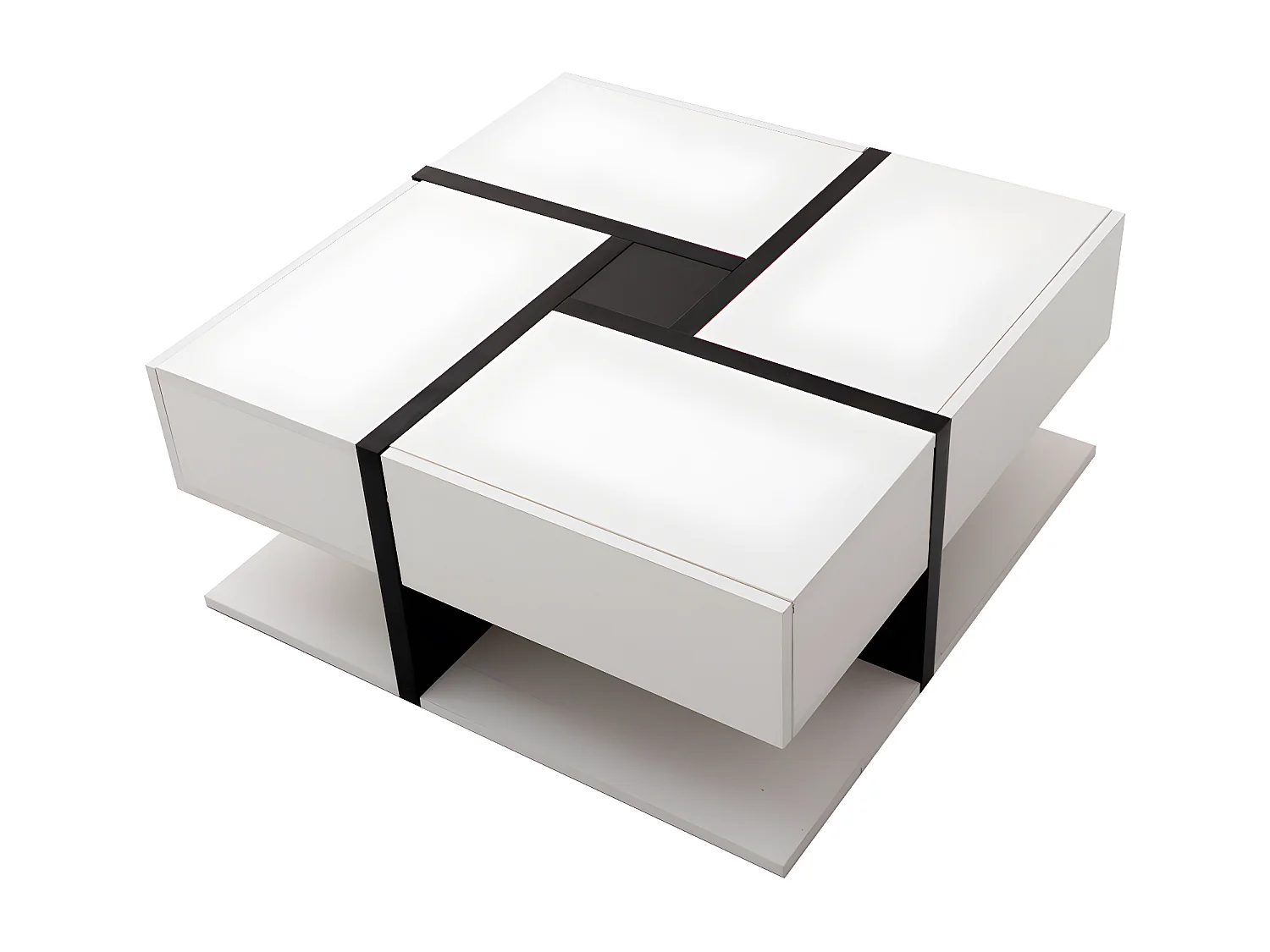 Mesa de centro quadrada de alto brilho, com 4 gavetas, design exclusivo, espaço de arrumação na parte inferior, 78x78x36cm, branca