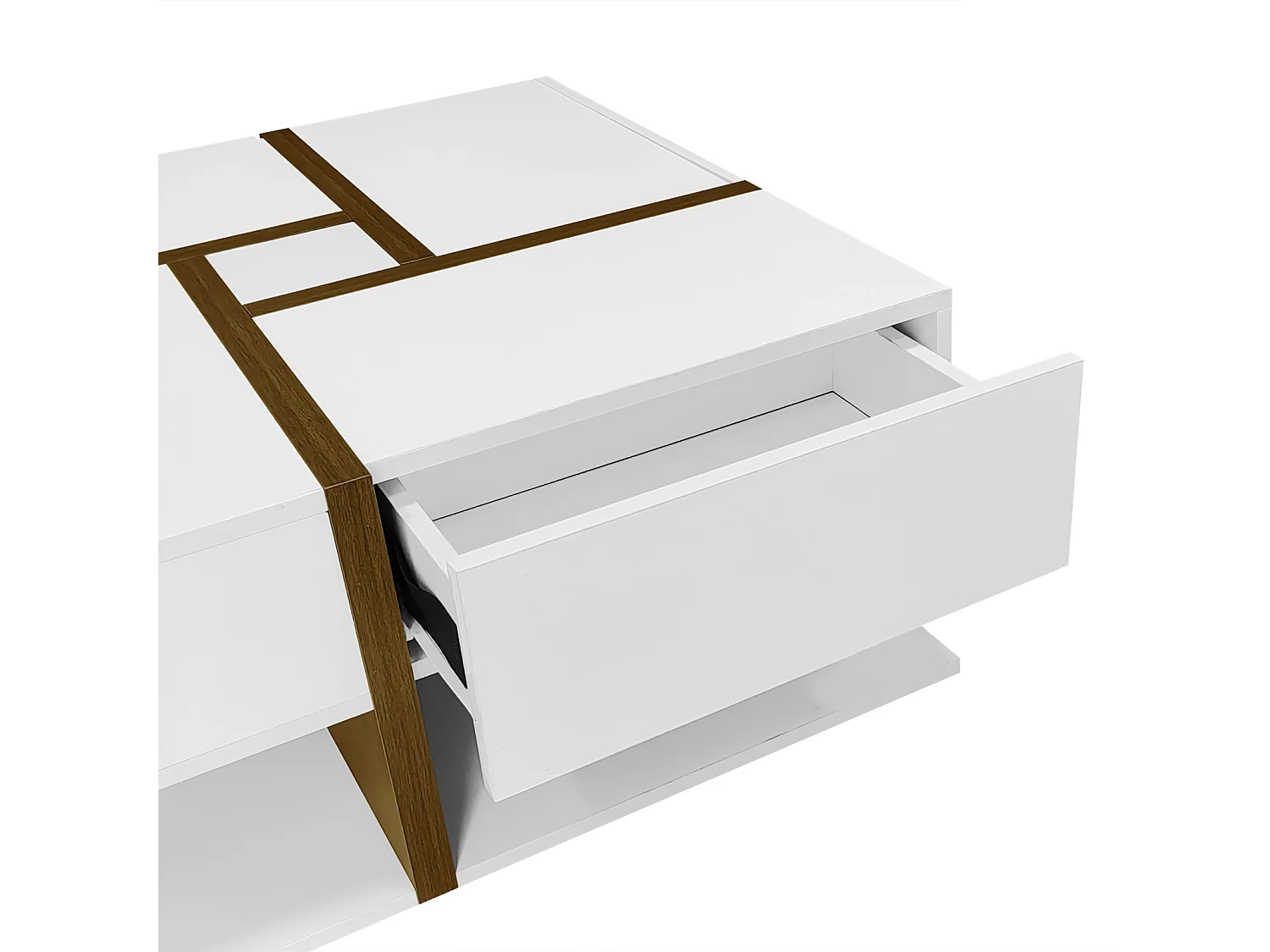 Mesa de centro retangular de 78 cm com 4 gavetas ocultas, estilo moderno, design geométrico, mesa de sala em madeira - branco