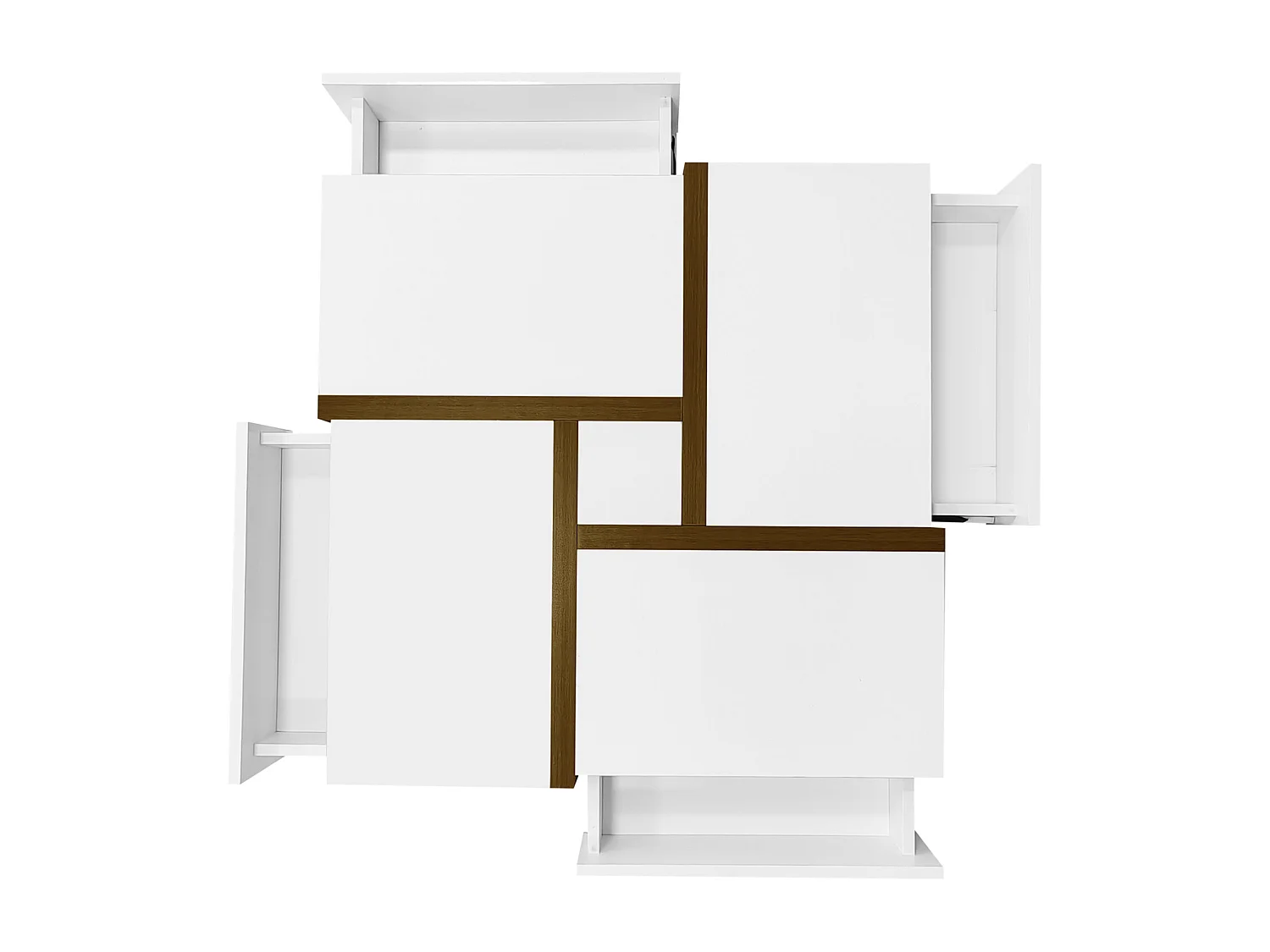 Mesa de centro retangular de 78 cm com 4 gavetas ocultas, estilo moderno, design geométrico, mesa de sala em madeira - branco