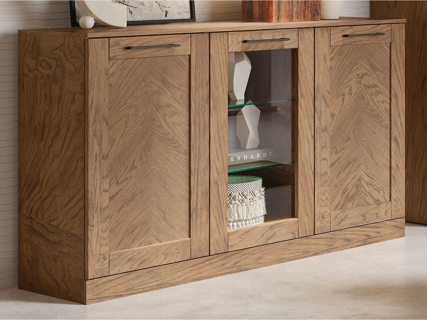 STANDVITRINE Cozy Eiche Rustikal 140 / 42 / 90cm