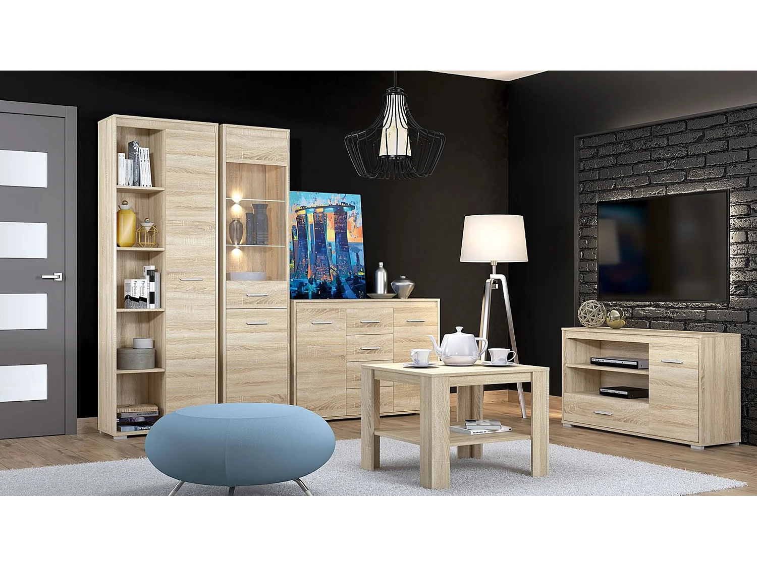 VITRINE Avo Eiche Sonoma, Absetzung austauschbar 48 / 34 / 200cm