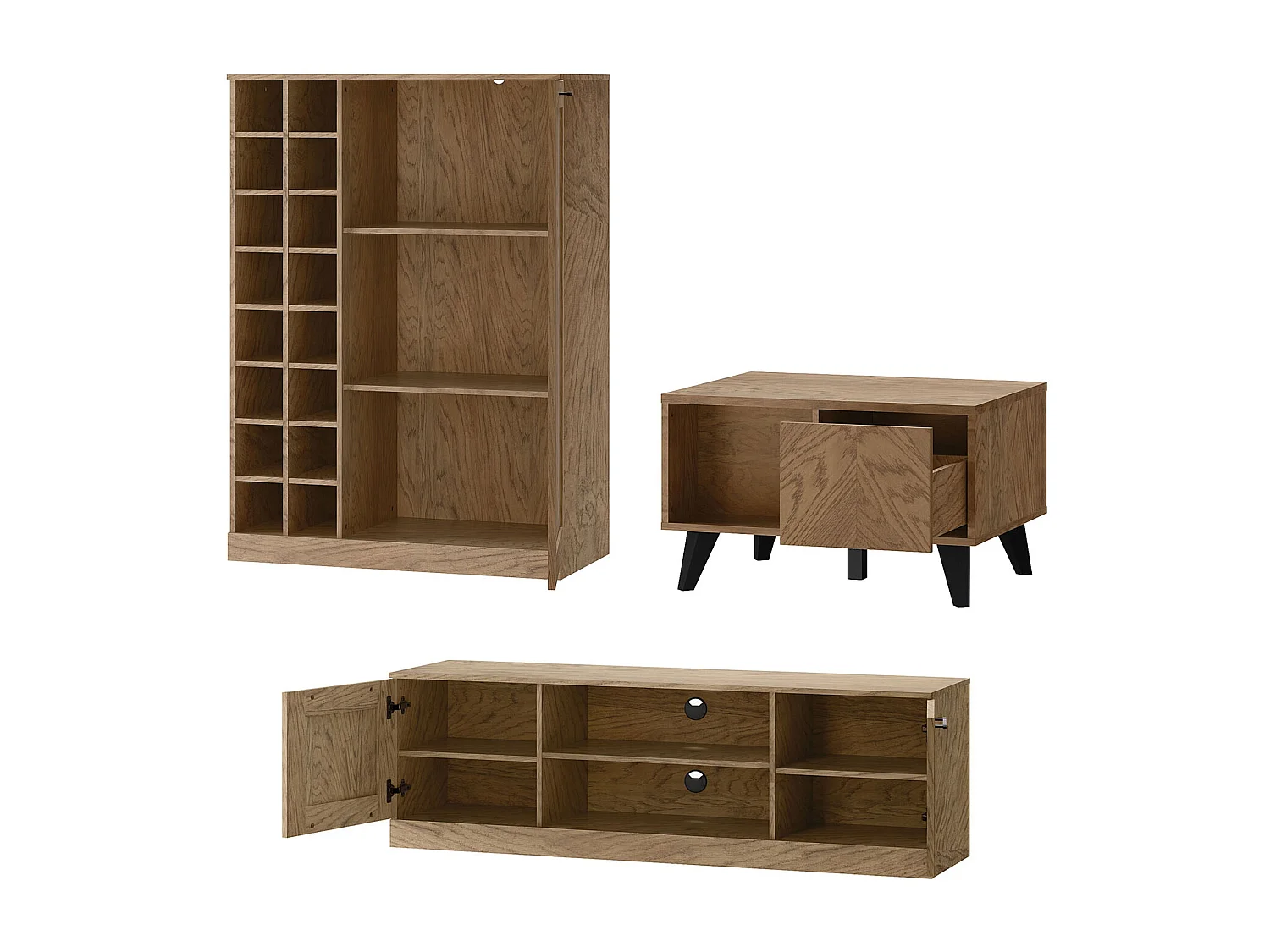 WOHNZIMMER-SET Cozy Eiche Rustikal 4-teilig