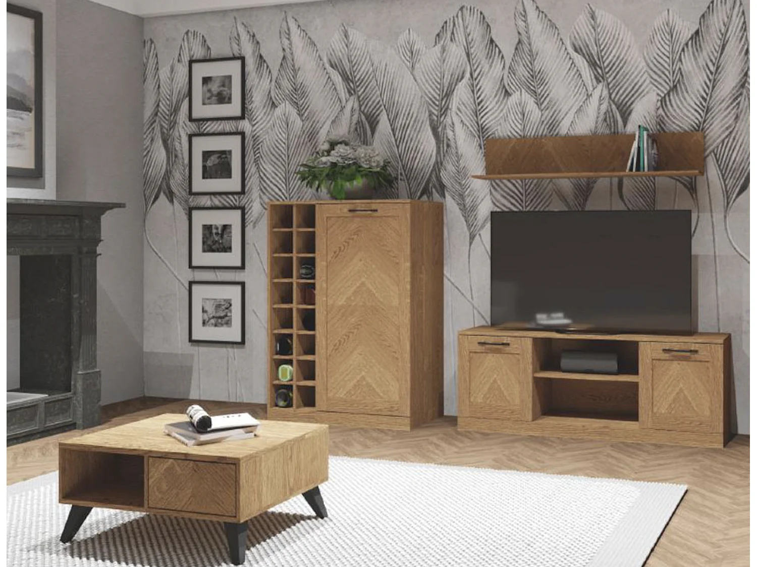 WOHNZIMMER-SET Cozy Eiche Rustikal 4-teilig