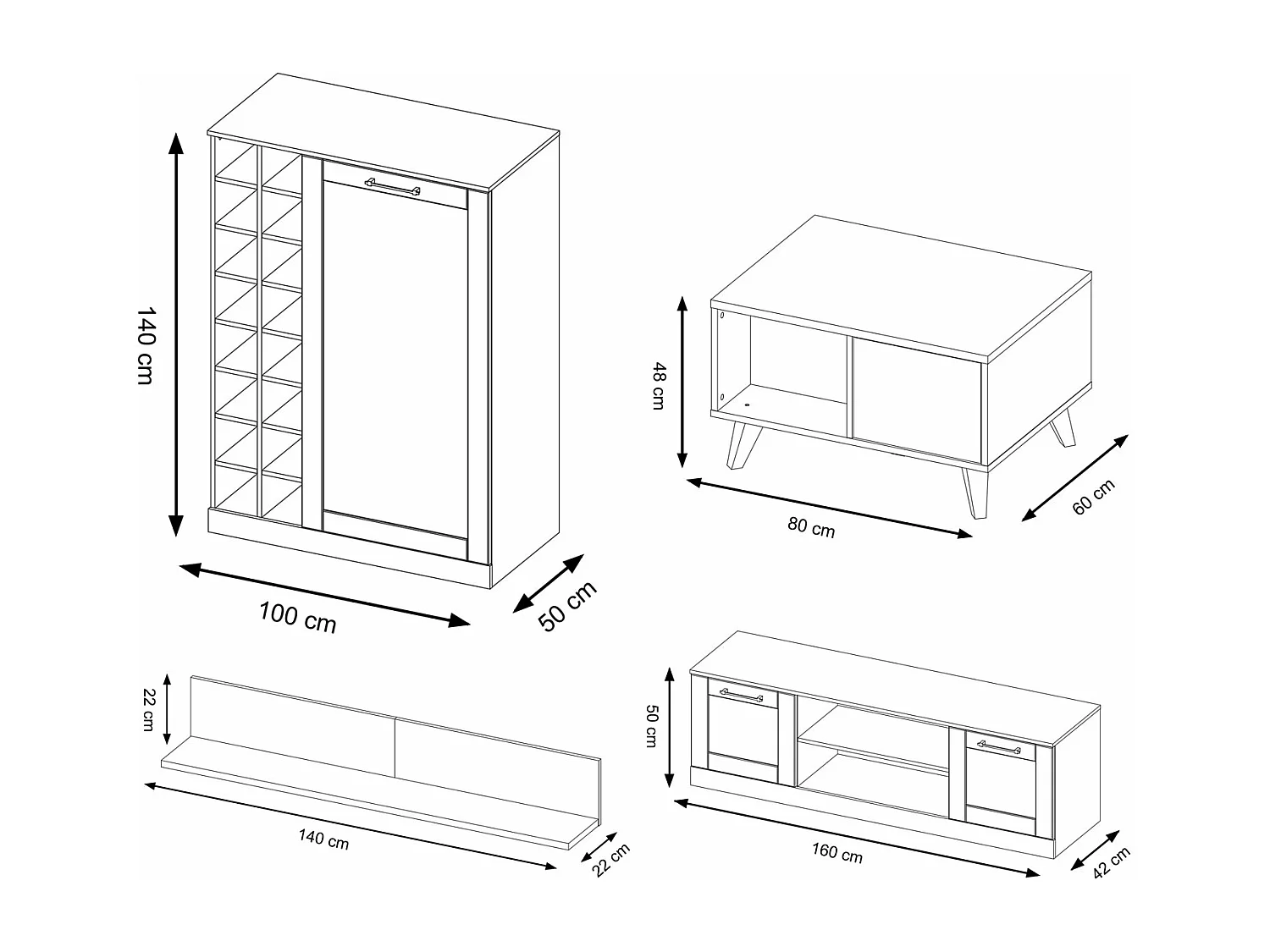 WOHNZIMMER-SET Cozy Eiche Rustikal 4-teilig