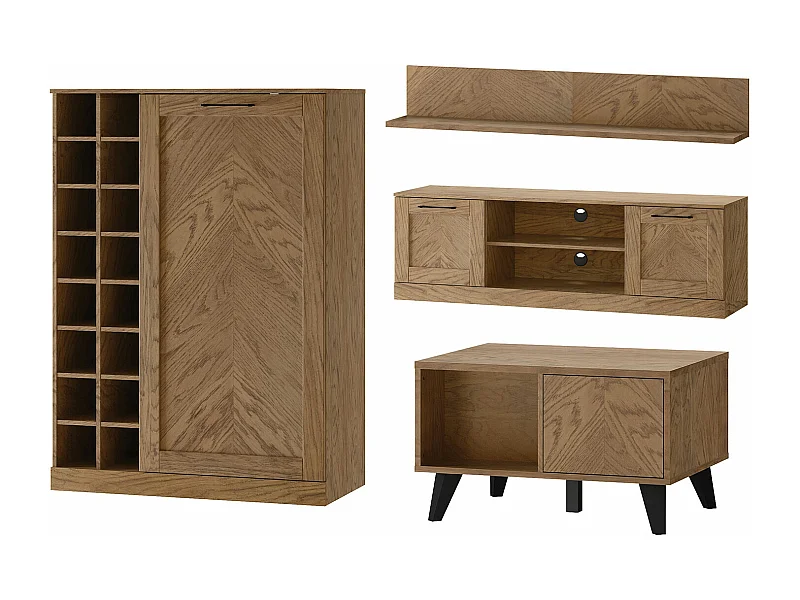 WOHNZIMMER-SET Cozy Eiche Rustikal 4-teilig