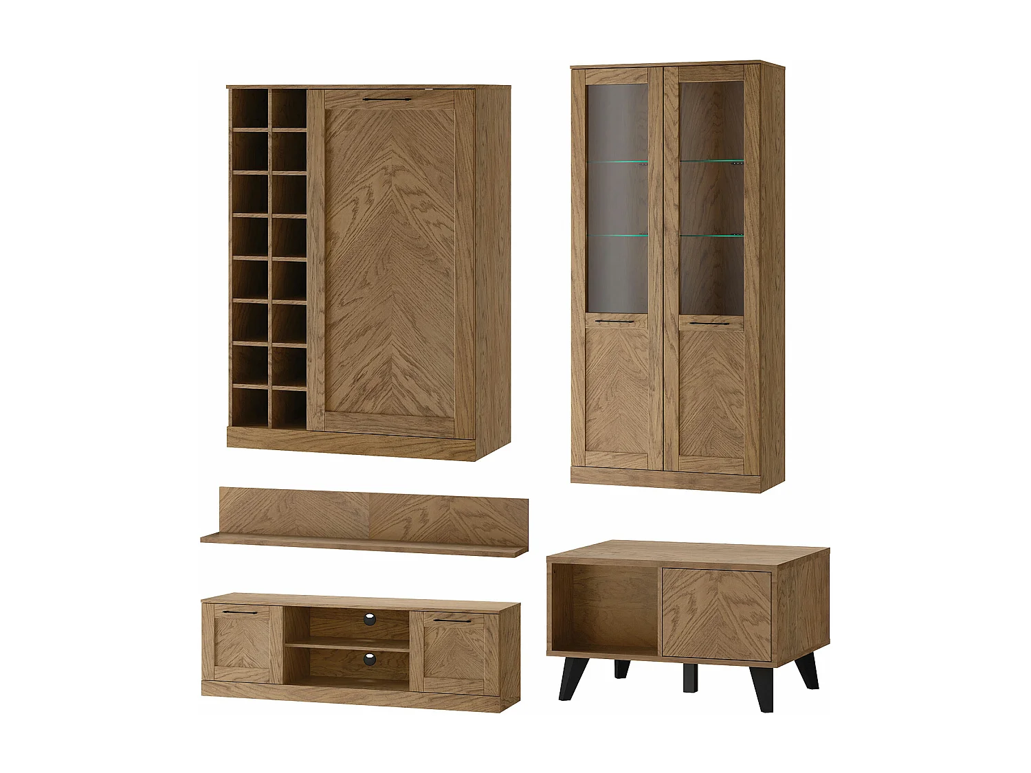 WOHNZIMMER-SET Cozy Eiche Rustikal 5-teilig