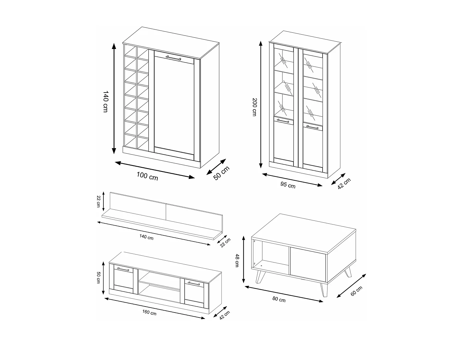 WOHNZIMMER-SET Cozy Eiche Rustikal 5-teilig