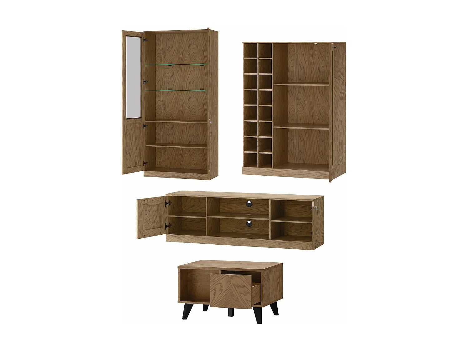 WOHNZIMMER-SET Cozy Eiche Rustikal 5-teilig