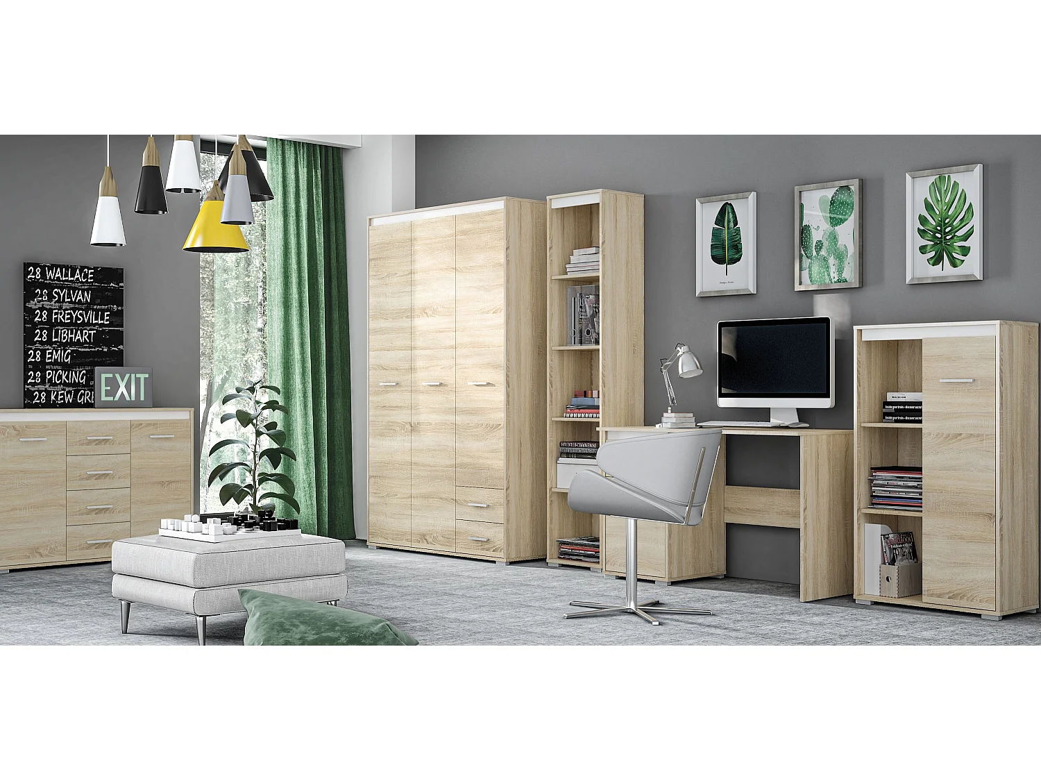 STAURAUMSCHRANK Avo Eiche Sonoma, Absetzung austauschbar 69 / 34 / 200cm