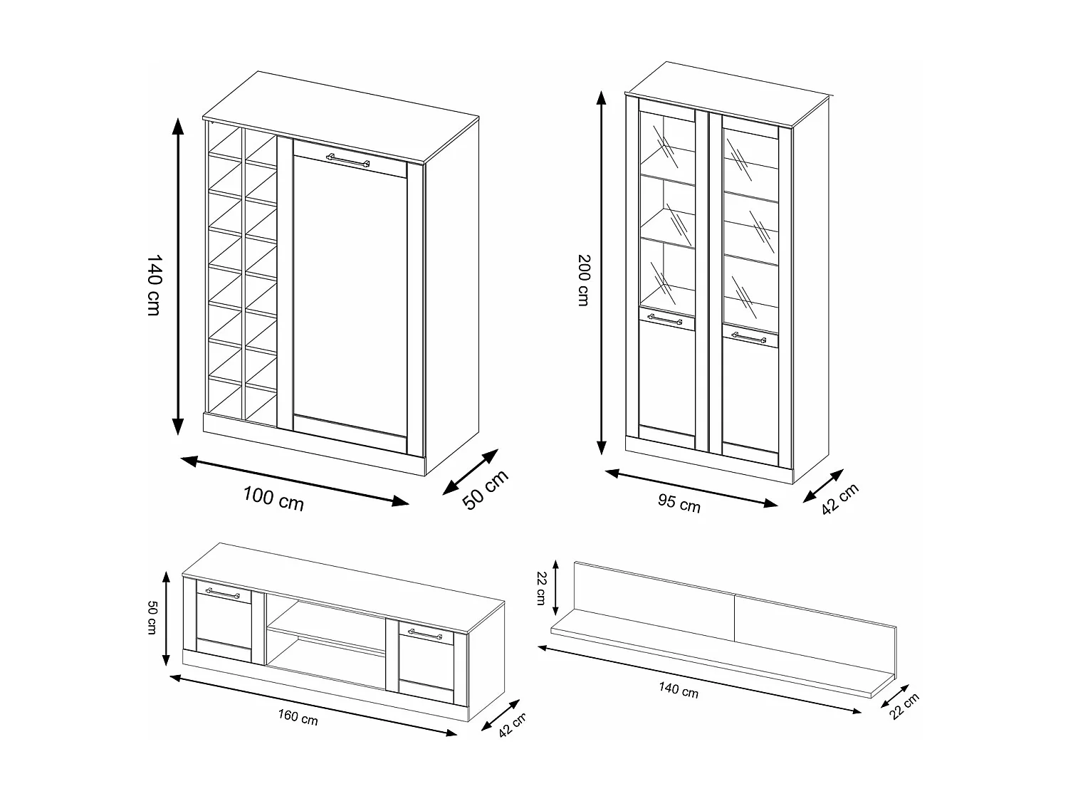 WOHNWAND COZY Eiche Rustikal 4-teilig