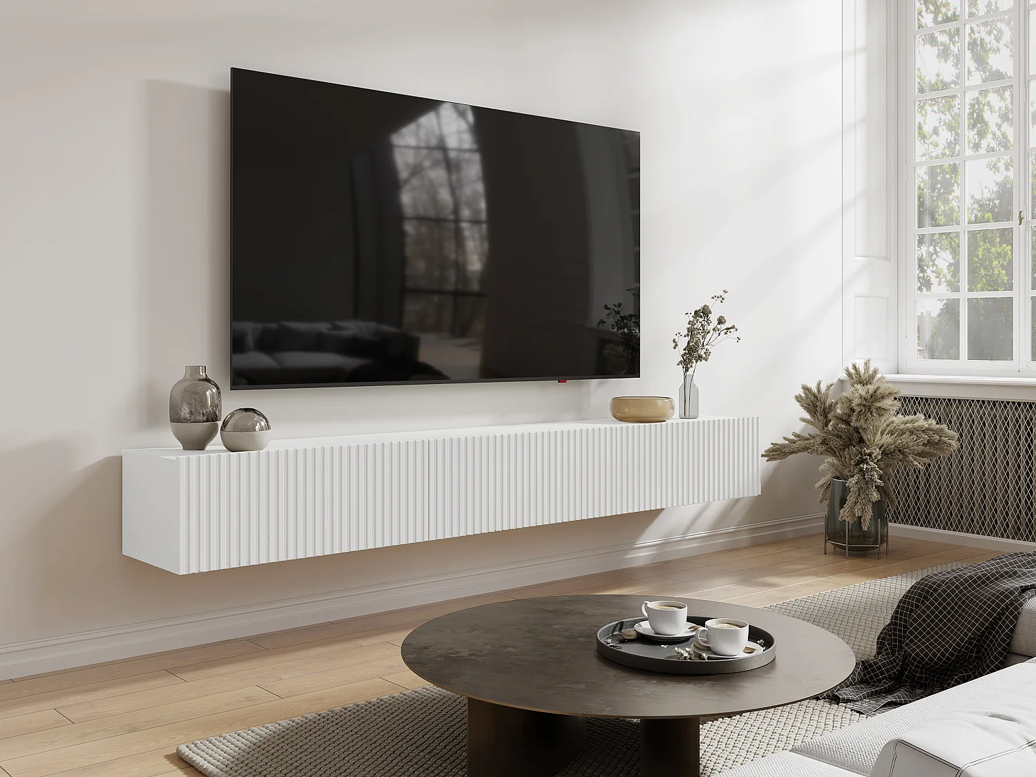 Meuble TV suspendu avec 3 portes - Blanc - DANTAY de Pascal Morabito