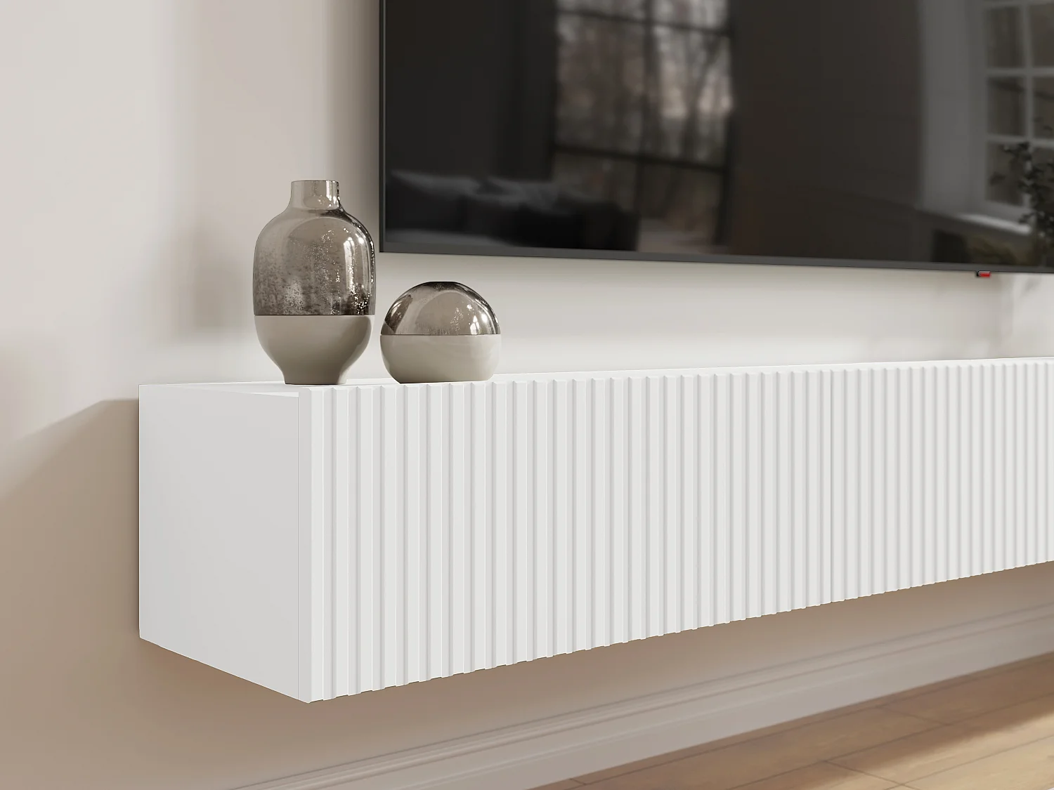 Väggmonterad TV-bänk med 3 dörrar vit DANTAY från Pascal Morabito