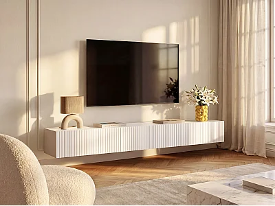Meuble TV suspendu avec 3 portes - Blanc - DANTAY