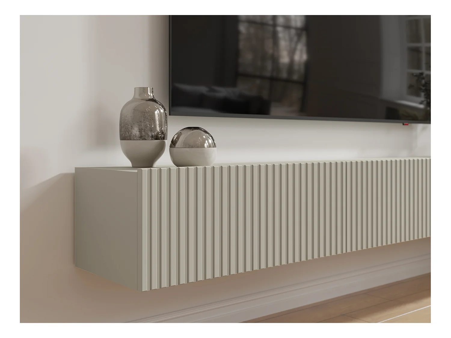 Meuble TV suspendu avec 3 portes - Beige - DANTAY de Pascal Morabito