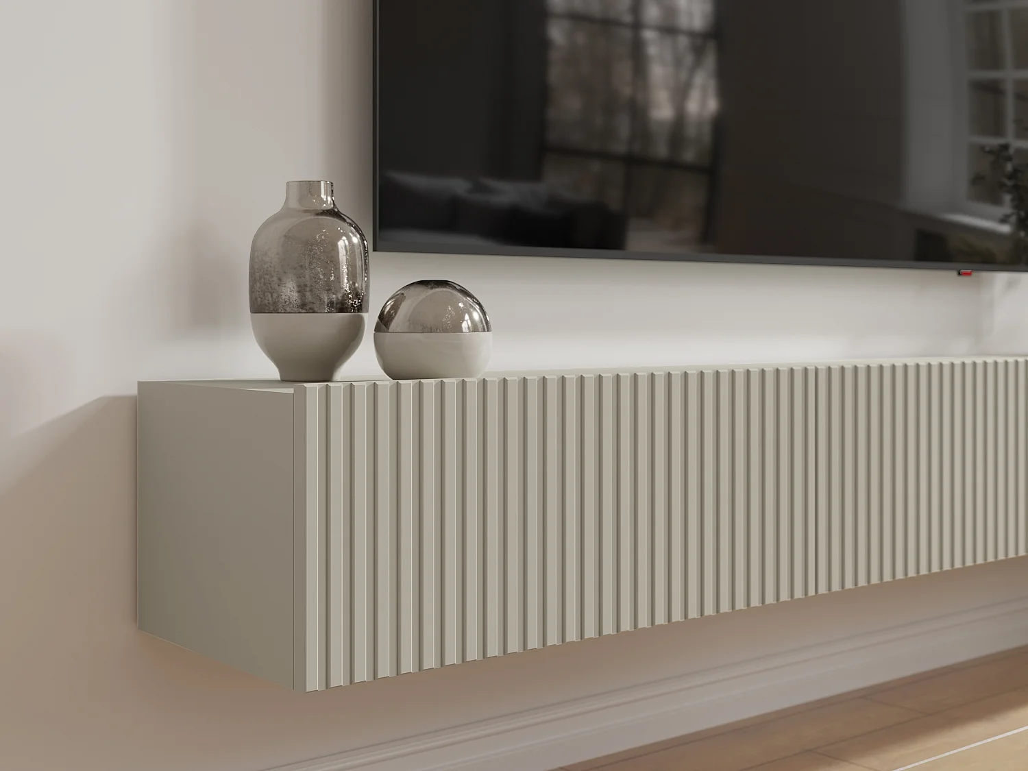 Väggmonterad TV-bänk med 3 dörrar beige DANTAY från Pascal Morabito