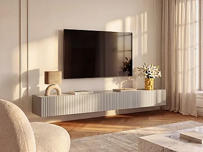 Vegghengt TV-benk med 3 dører - Beige - DANTAY