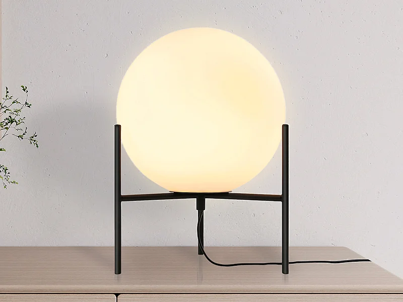 Lampada da tavolo sfera su piede D. 25 x H. 35 cm Nero e Bianco - BARLOW