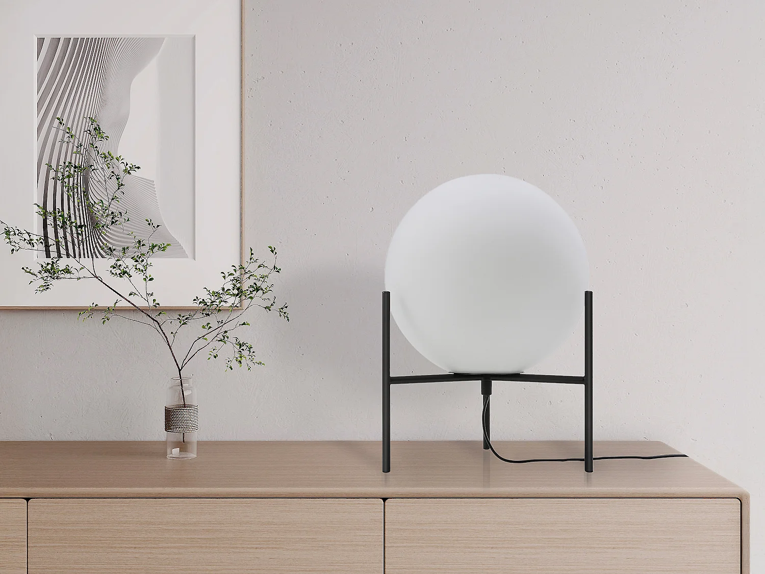 Lampa stołowa kula na stelażu - śr. 25 x wys. 35 cm - Czarny i biały - BARLOW