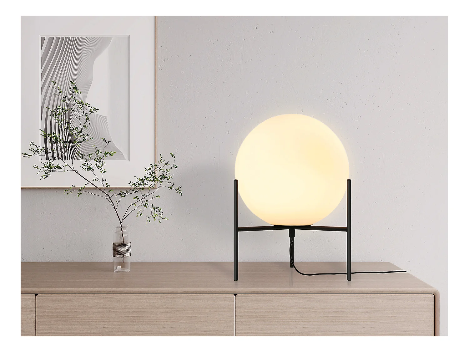 Lámpara de mesa globo - D. 25 x Alt. 35 cm - Negro y blanco - BARLOW