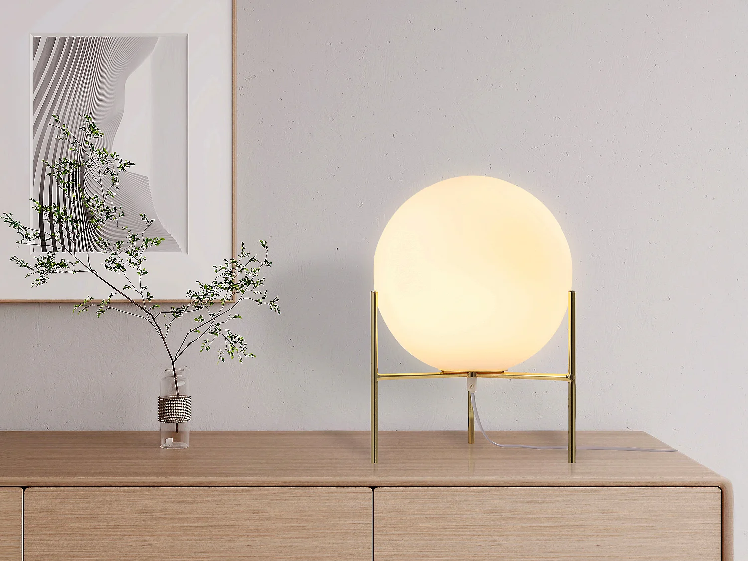 Lampe à pose globe sur pied - D. 25 x H. 35 cm - Doré et blanc -BARLOW