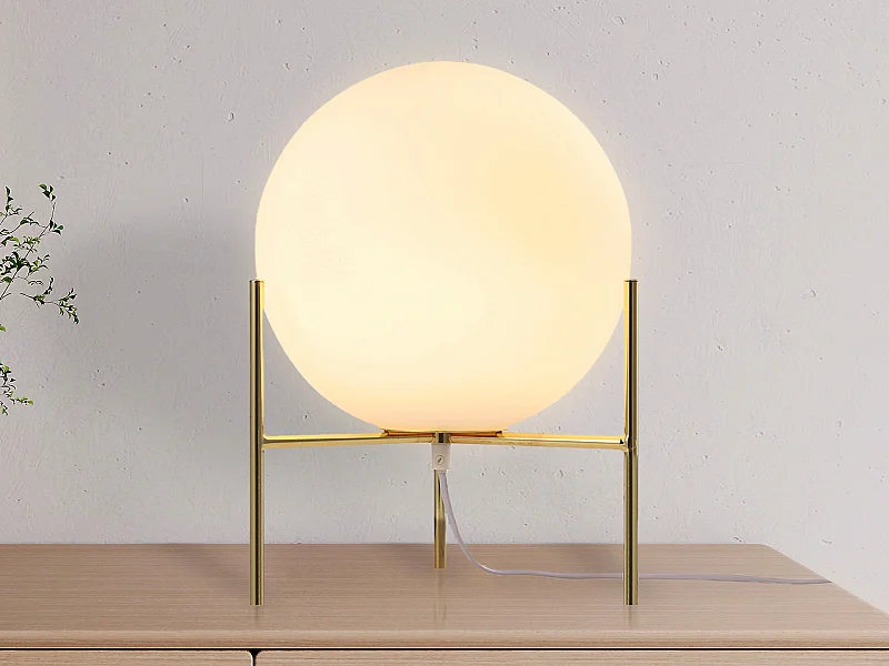 Lampada da tavolo sfera su piede D. 25 x H. 35 cm Dorato e Bianco - BARLOW