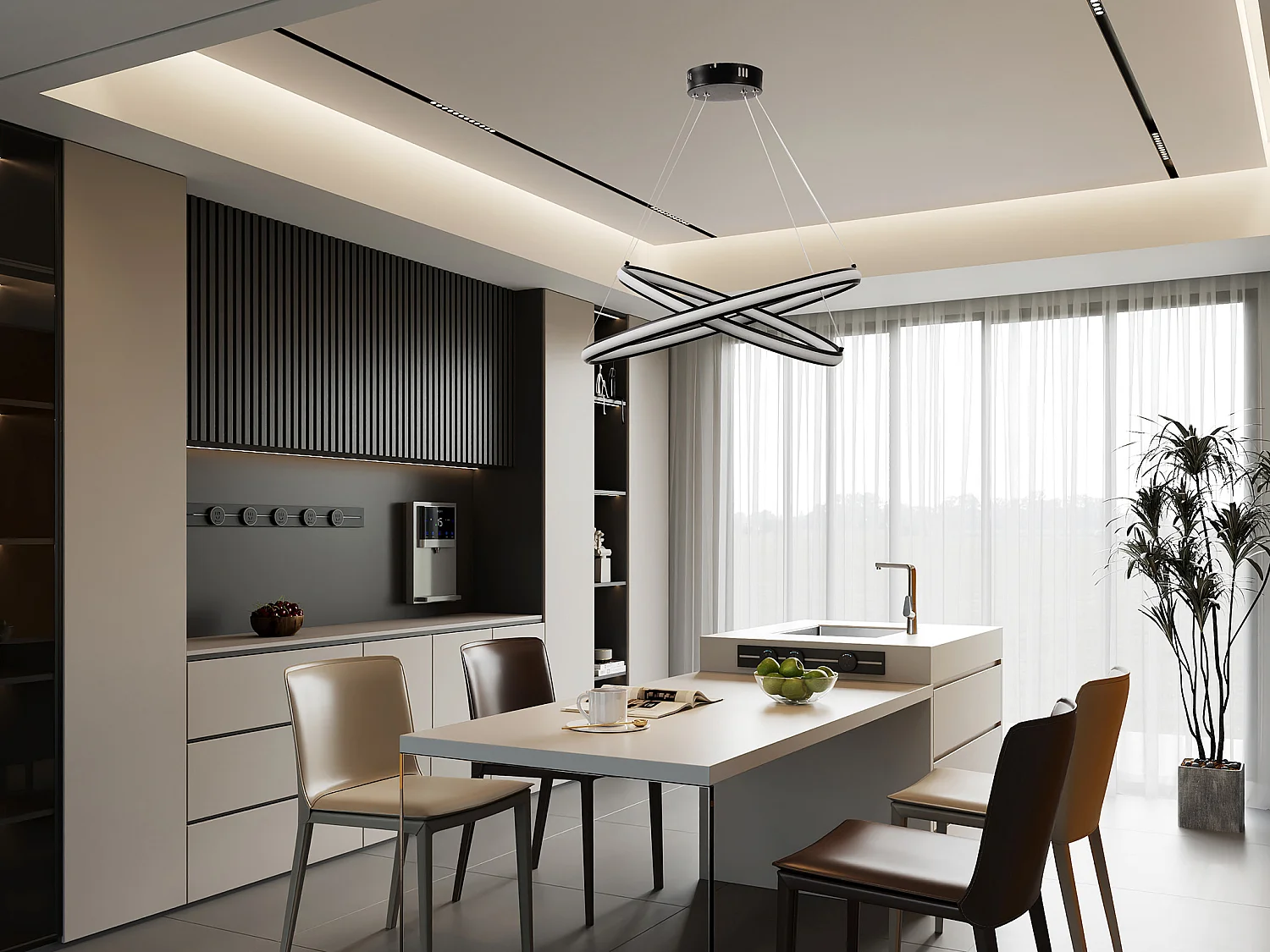 Suspension moderne à LED - L.60 x H.105 cm - Noir mat - AMASU