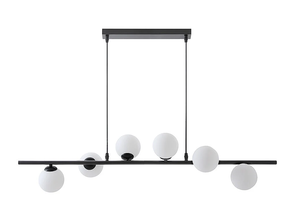 Lustre en métal et verre 6 globes - L. 100 x P. 24,5 cm - Noir mat - INUNTA