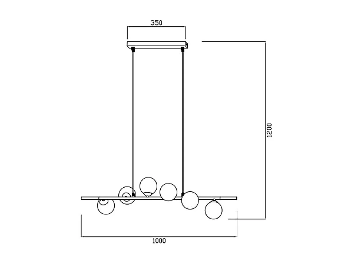 Taklampa i metall och glas med 6 glober - L. 100 x B. 24,5 cm - Matt svart - INUNTA