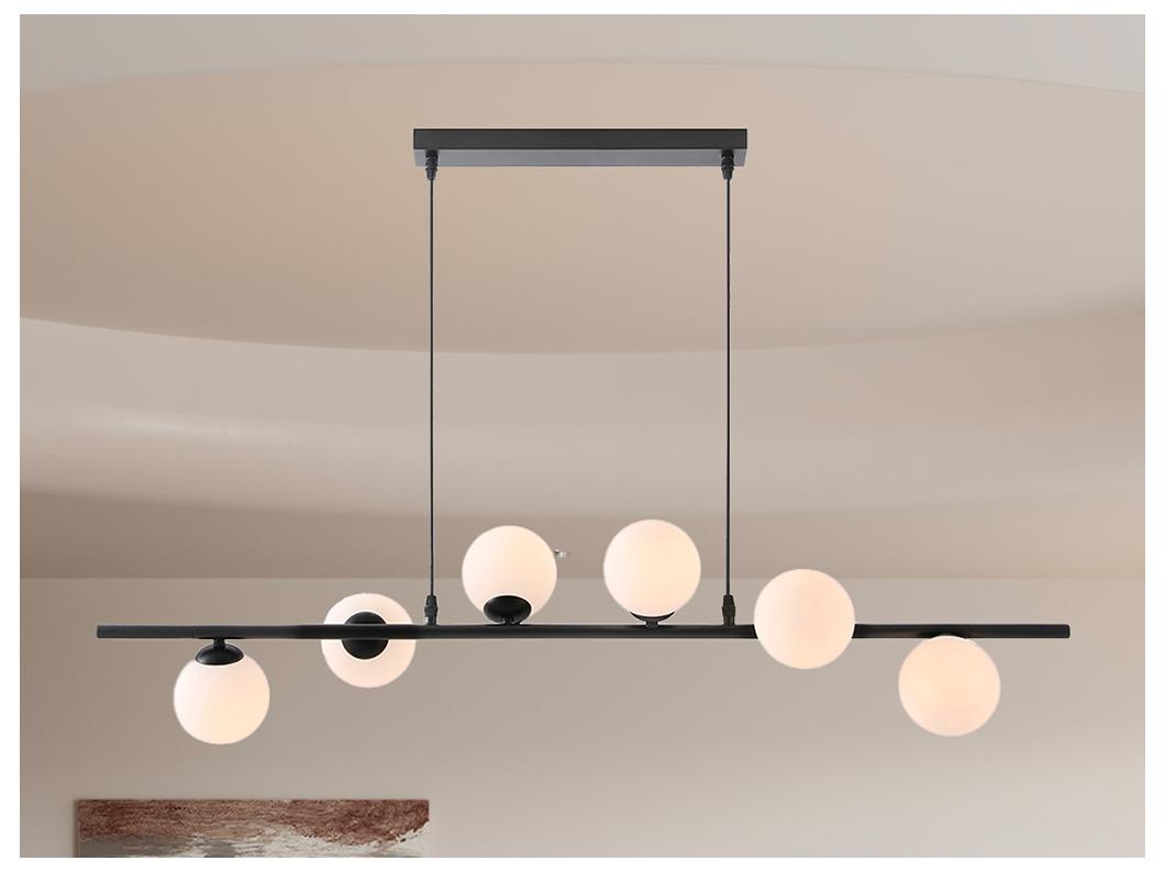 Lampa sufitowa z metalu i szkła 6 kloszy - dł. 100 x szer. 24,5 cm - Czarny mat - INUNTA