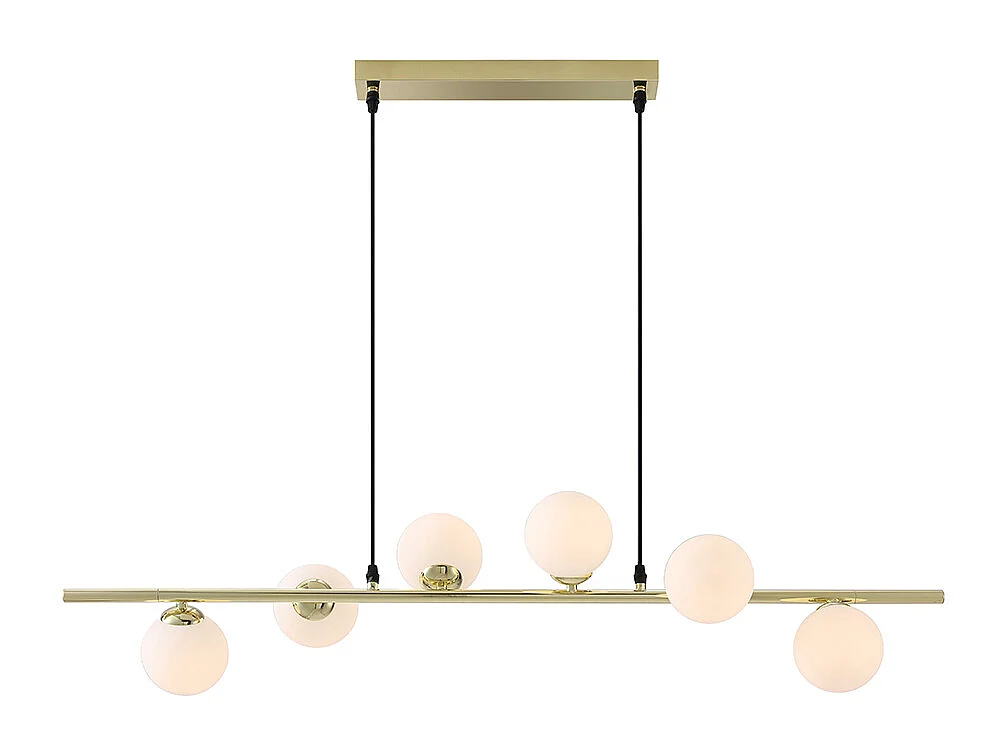 Lustre en métal et verre 6 globes - L. 100 x P. 24,5 cm - Doré brillant - INUNTA