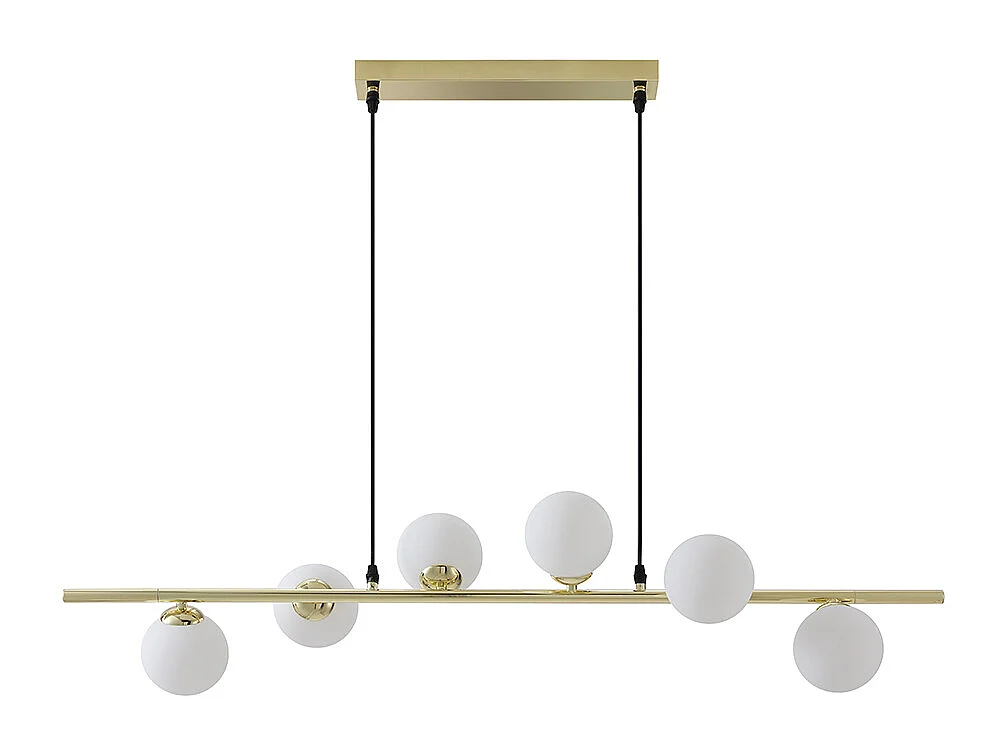 Lustre en métal et verre 6 globes - L. 100 x P. 24,5 cm - Doré brillant - INUNTA