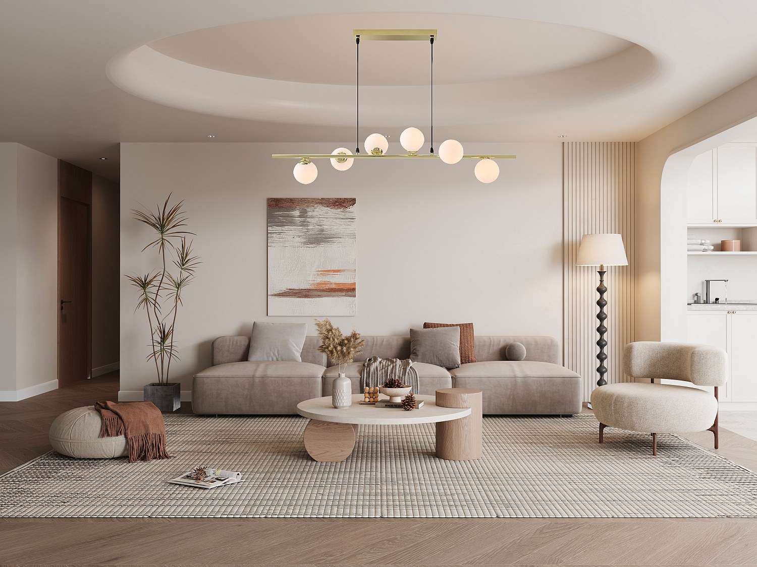 Hängeleuchte - Metall & Glas - 6 Kugeln - 100 x 24,5 cm - Goldfarben - INUN günstig online kaufen