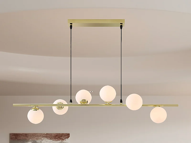 Hanglamp van metaal en glas met 6 bollen - L100 x H24,5 cm - Glanzend goud - INUNTA