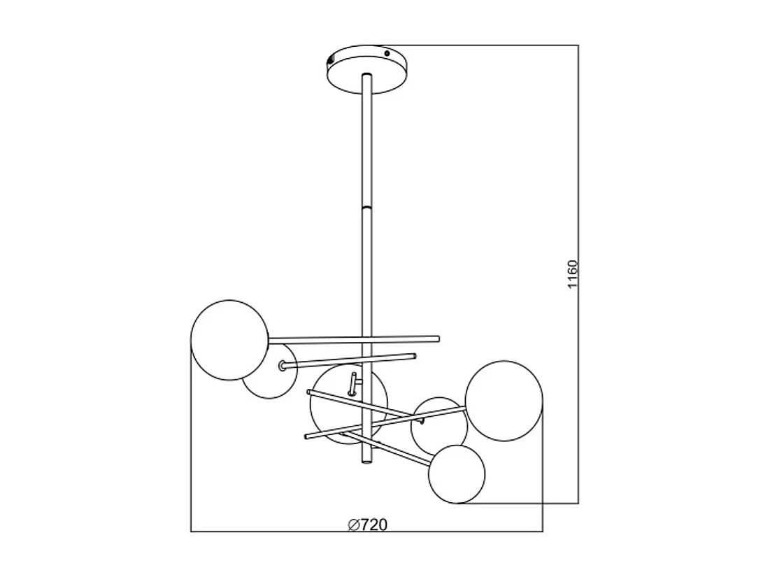 Lustre asymétrique en métal - 6 globes - L.72 x H. 116 cm - Doré brillant - NAKINA