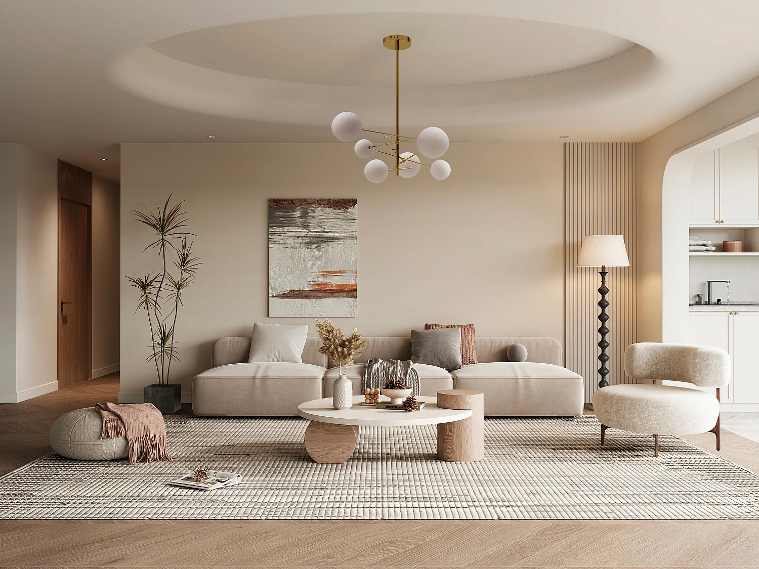 Lustre asymétrique en métal - 6 globes - L.72 x H. 116 cm - Doré brillant - NAKINA