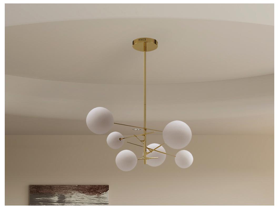 Lampa sufitowa asymetryczna z metalu - 6 kloszy - szer. 72 x wys. 116 cm - Złoty z połyskiem - NAKINA