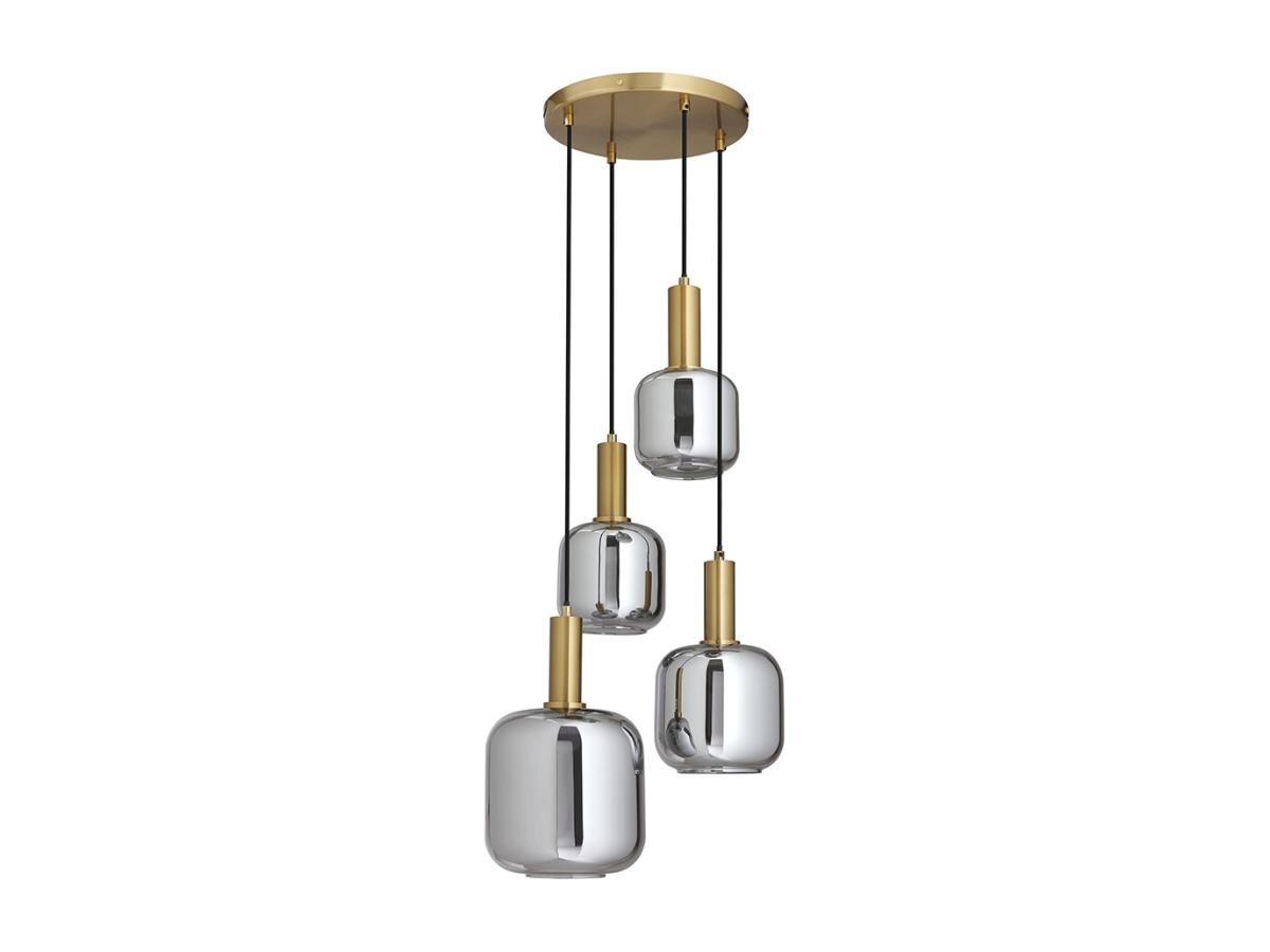 Hängeleuchte - Metall & Rauchglas - 4 Kugeln - 48 x 140 cm - Goldfarben & R günstig online kaufen
