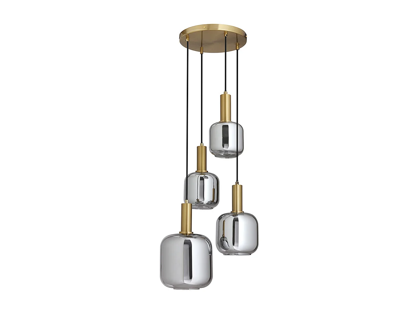 Lustre en métal et verre fumé 4 globes - L. 48 x H. 140 cm - Doré et gris fumé - GALRON