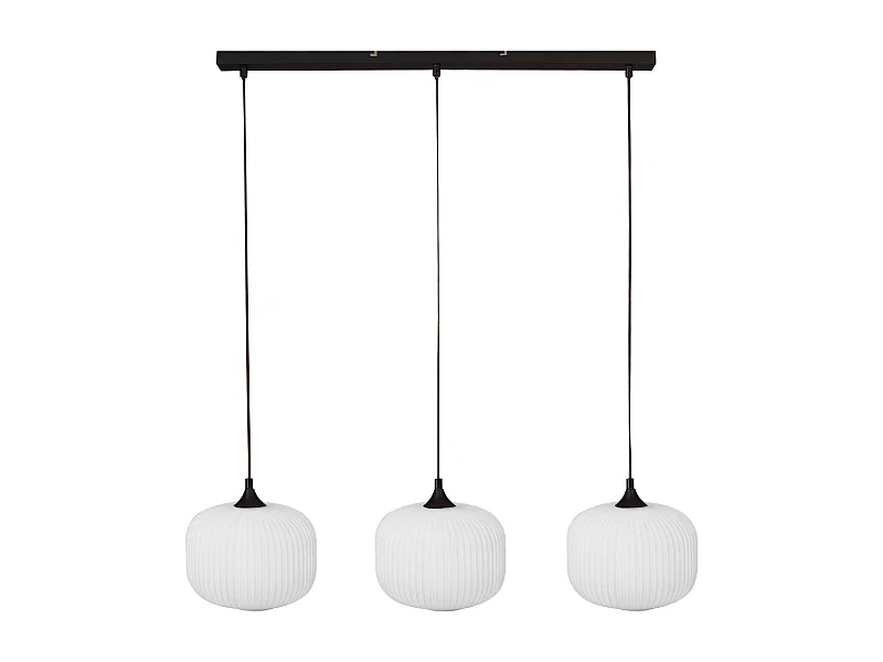 Suspension en métal et verre 3 abat-jours - L. 99 x H. 128 cm - Noir et blanc - GLENORA