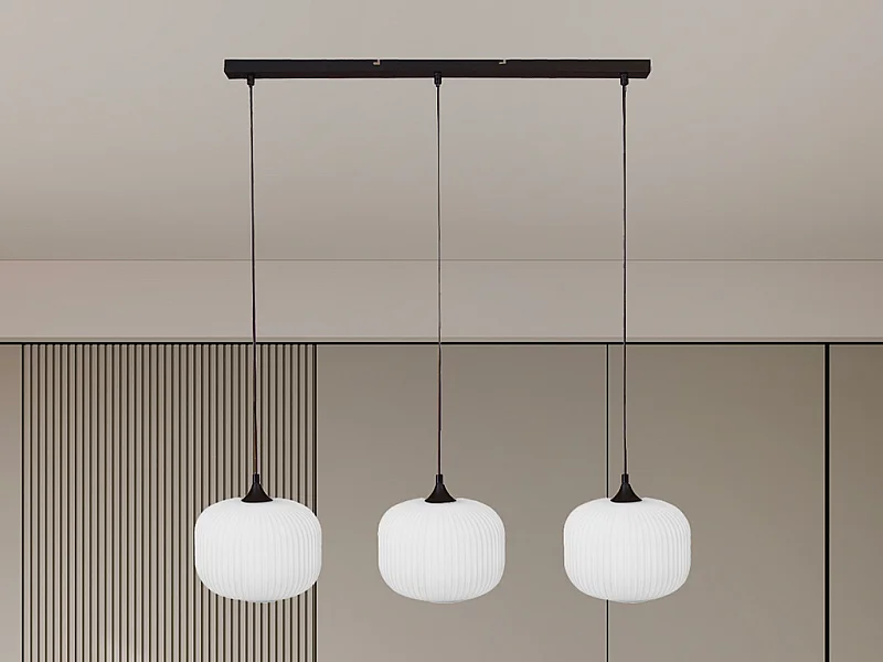 Deckenleuchte - Metall & Glas - 3 Lampenschirme - 99 x 128 cm - Schwarz & Weiß - GLENORA