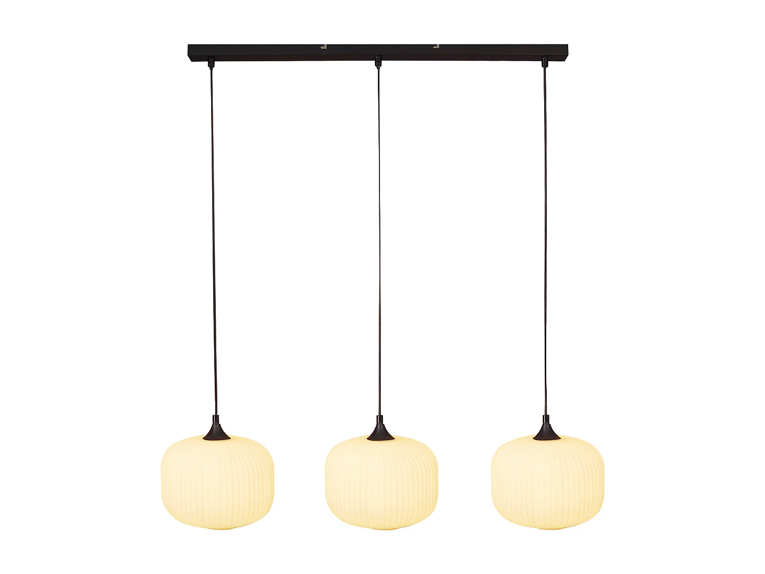 Suspension en métal et verre 3 abat-jours - L. 99 x H. 128 cm - Noir et blanc - GLENORA
