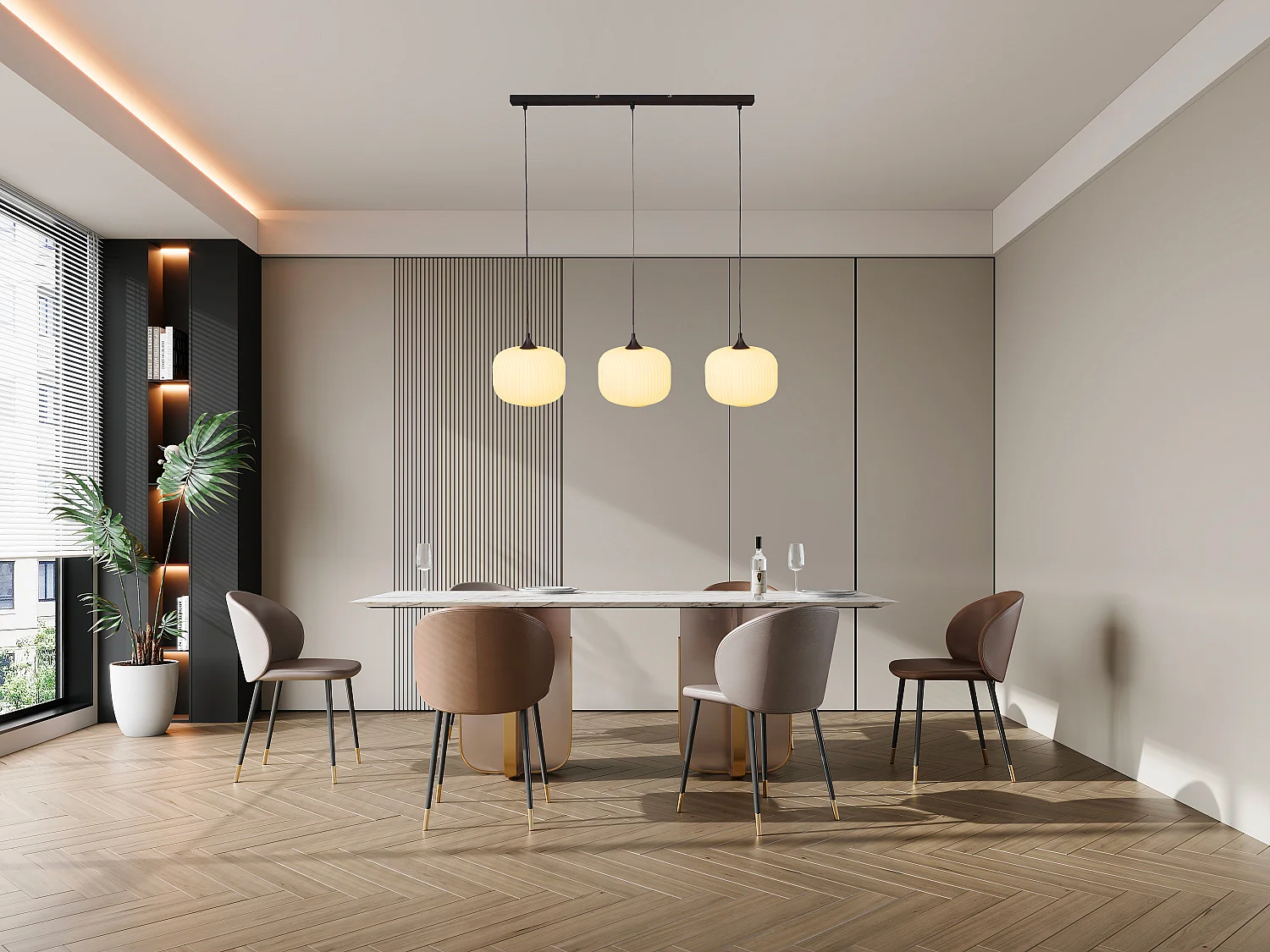 Lampe i metal og glas med 3 skærme - L. 99 x H. 128 cm - Sort og hvid - GLENORA