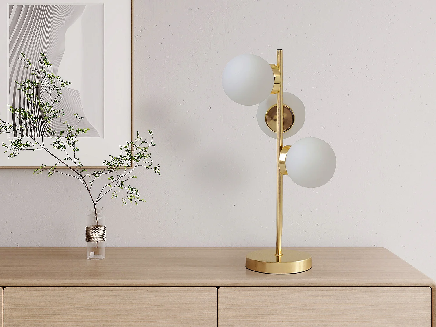Lampe à poser en laiton - 3 globes - Doré brillant et blanc mat - YUKON