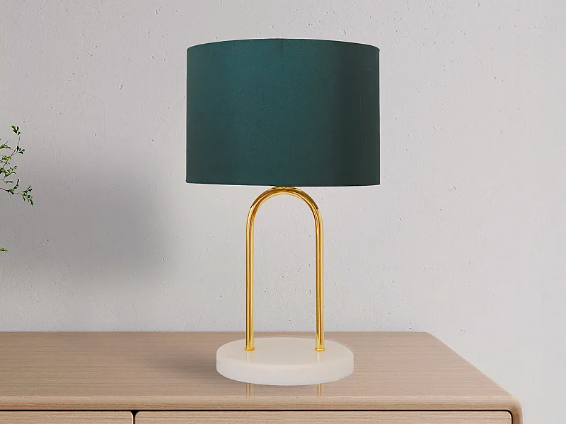 Lampe à poser en acier et marbre - D. 25 cm x H. 41 cm - Bleu canard - NOUR