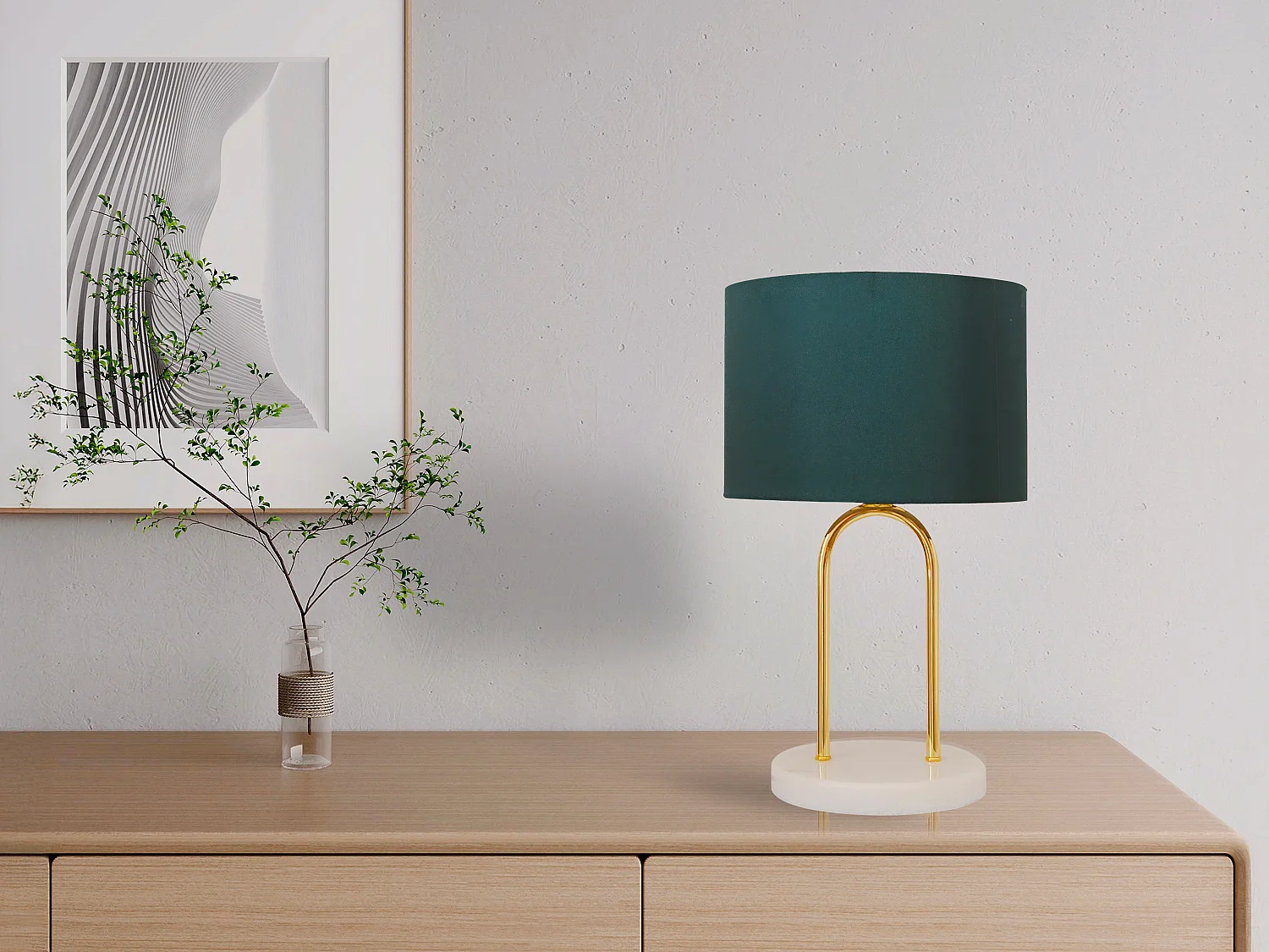 Lampe à poser en acier et marbre - D. 25 cm x H. 41 cm - Bleu canard - NOUR