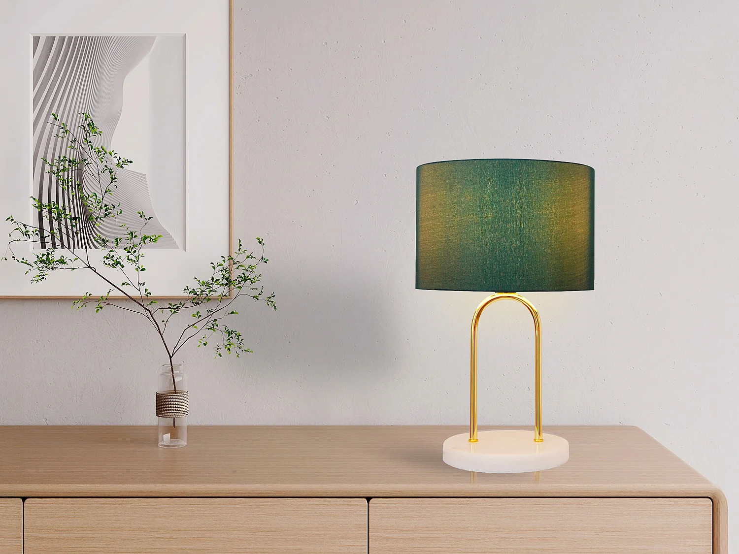 Lampe à poser en acier et marbre - D. 25 cm x H. 41 cm - Bleu canard - NOUR